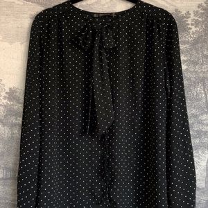 Zara Black Polka Dot Pussy Bow Long Sleeve Blouse